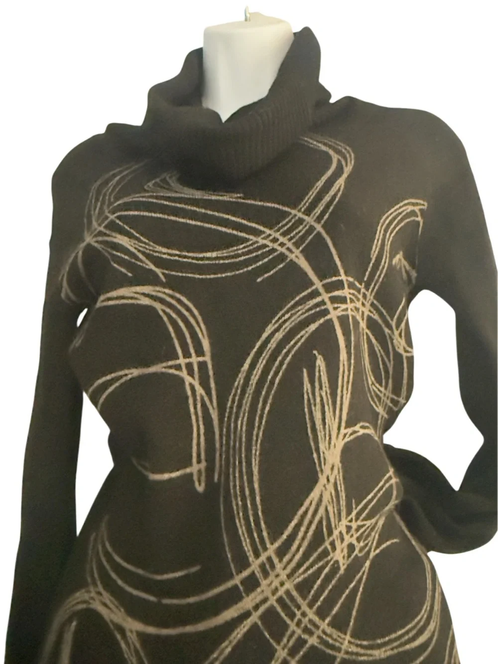 Vintage Desigual Black long Sweater / Dress with Cream Swirl and Red Heart